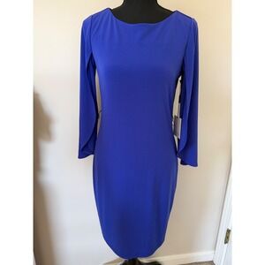 Calvin Klein Royal Blue Split Sleeve Sheath Dress CD7A2231 Womens Size 2 NWT
